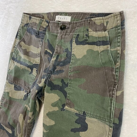Trave Jeans Womens 29 Green Camo Camouflage Gwen Mid Rise Straight Casual Pants - Picture 3 of 11